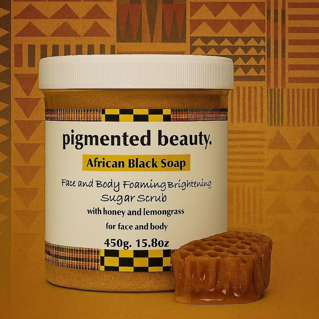 Pigmented Beauty Pigmented Beauty - African Black Soap Brightening & Foaming Sugar Scrub For Face and Body with Honey 450g