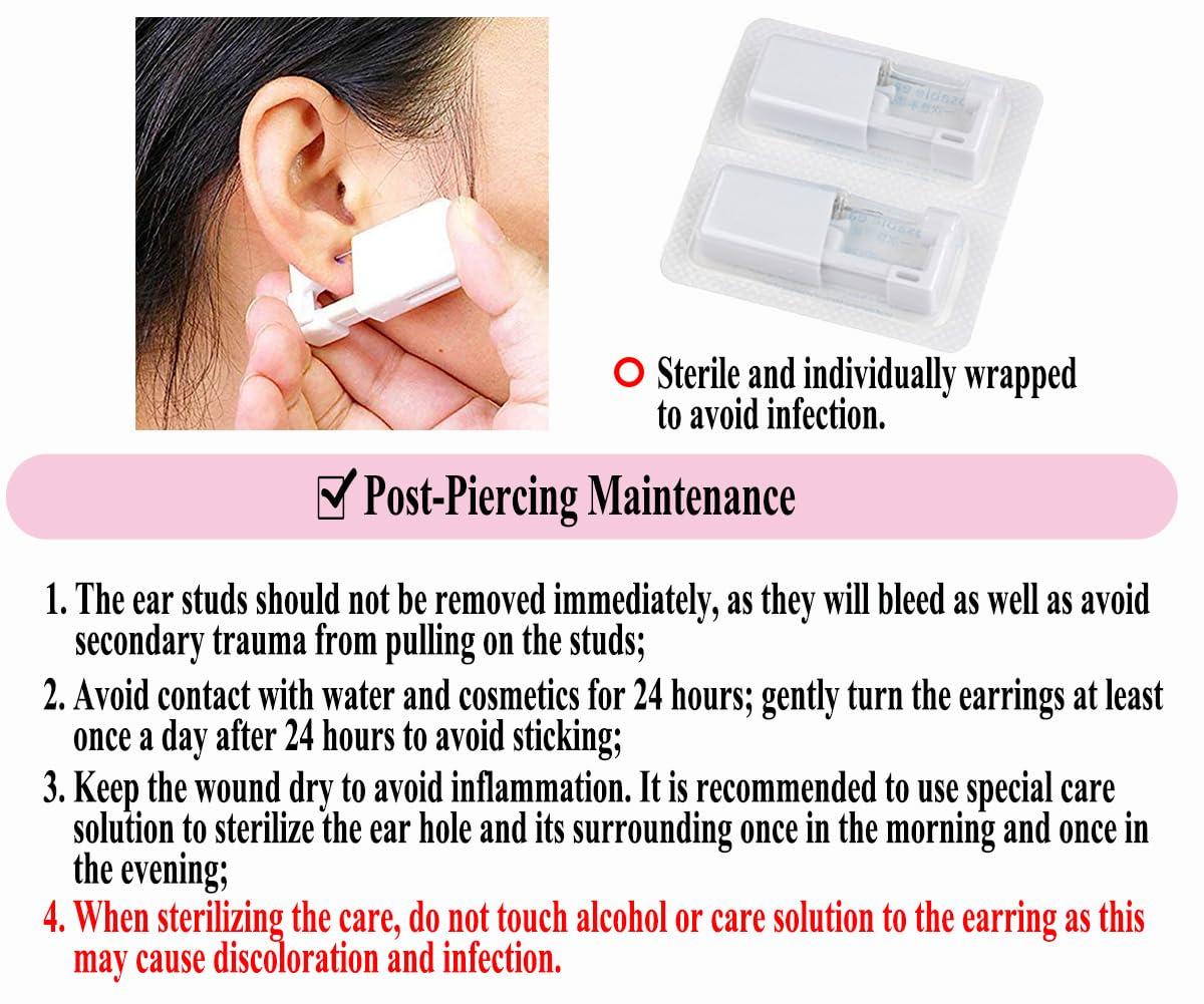 VitaCool VitaCool Ear Piercing Kit Disposable Ear Cartilage Piercing Gun Kit with Sterile Multi-sized CZ Studs Easy and Safe Earring Self Piercing Kit for Yourself Use at Home (Style C-CZ-2/3/4mm+)