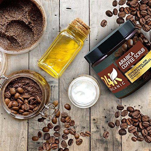 24K Organic 24K Organic Arabica Coffee Scrub, Contains Vitamin E. & Shea Butter, Therapy for Varicose Veins, Cellulite, Stretch Marks, Eczema and Acne, Deep Skin Exfoliator, 8 oz.
