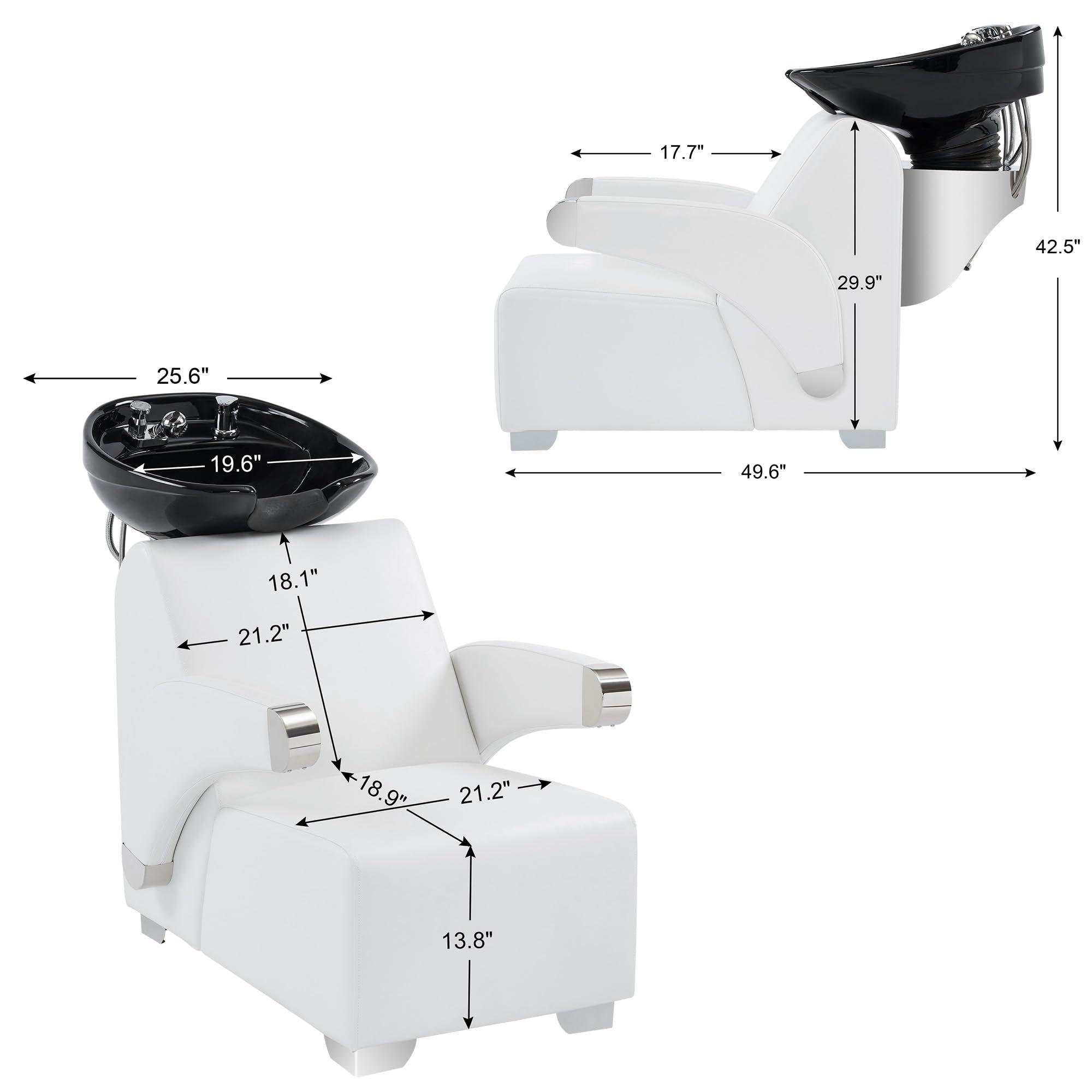 BarberPub BarberPub Ceramic Bowl Backwash Shampoo Chair, Adjustable Modern Shampoo Sink Chair, Hair Washing Station for Professional Shampoo Barbershop, Home&Beauty Spa Salon 9102 (White)