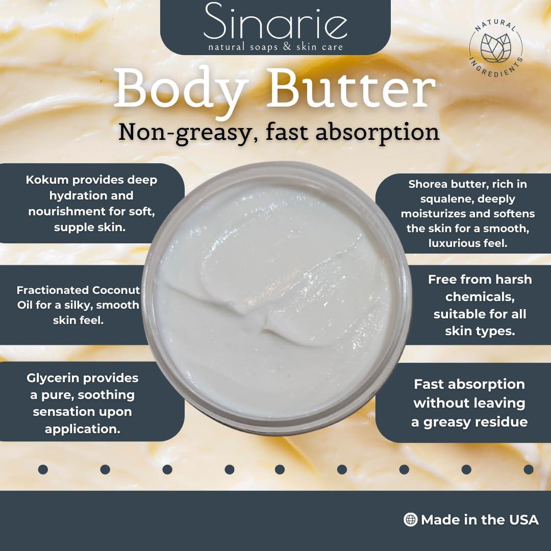 Sinarie Sinarie Emulsified Body Butter - Luxurious Moisturizing Lotion with Shorea, Squalane, Coconut Oil & Kokum Butter, 4 oz (4 oz., Eira - Unscented)