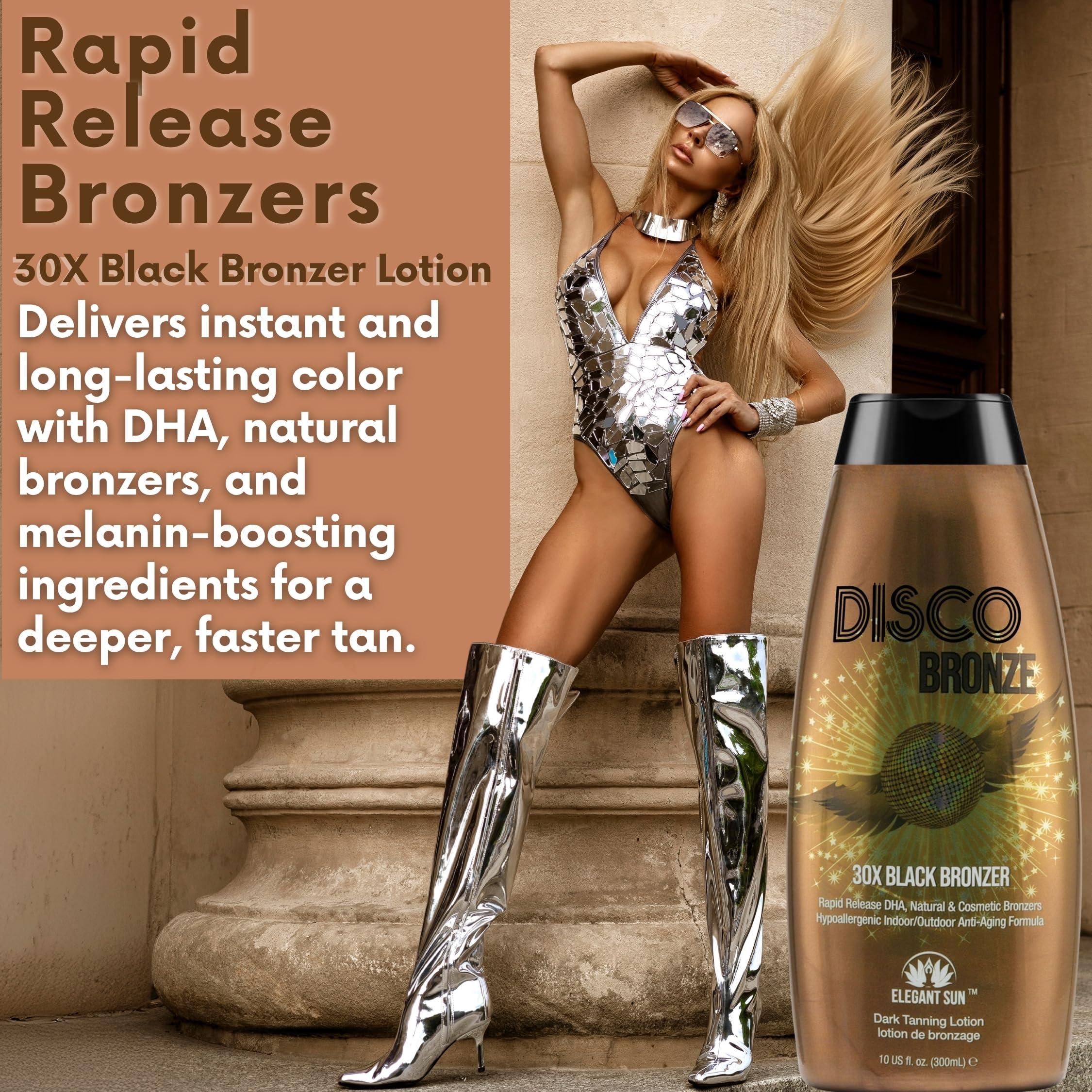 Elegant Sun Disco Bronze Tanning Bed Lotion with Self Tanner 30X DHA, Indoor Tanning Lotion Accelerator for Tanning Beds, Hypoallergenic Outdoor Bronzing Tanning Lotion to Get Dark Fast