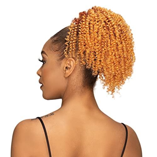 Janet Collection Janet Collection Remy Illusion Ponytail Extension 10.5-inch Coily Pony Tails Hair Extensions Premium Synthetic Hair Ponytail Extension Drawstring Kinky Curly Ponytail 82g (CARMINE)