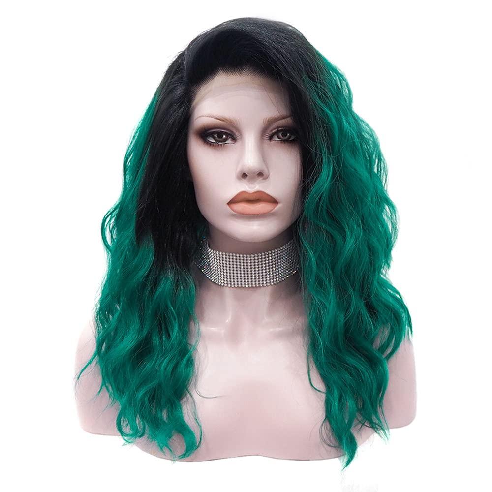 PAYNAN Green Wig Black Root Synthetic Lace Front Wig Wave Wigs Heat Resistant Fiber Cosplay Wig