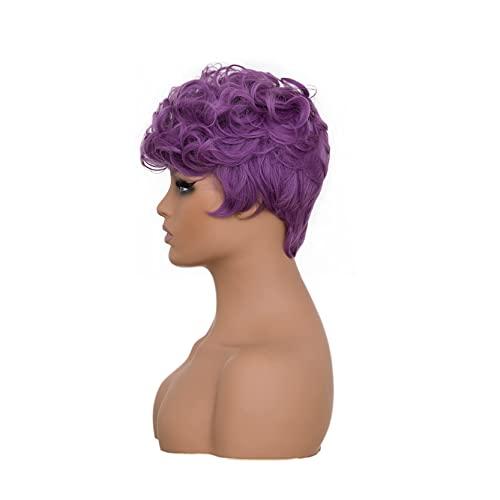 DOcute DOcute Black Short Pixie Cut Wigs for Black Women Short Wavy Hair Wig Pixie Cut Curly Wig with Bangs for Black Women Synthetic Fluffy Daily Wig Layered Heat Resistant Wigs (Deep Purple)
