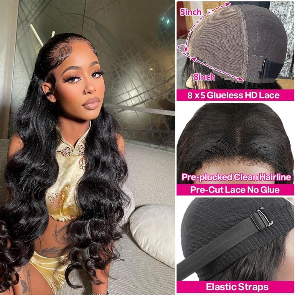 Bestdilin 30 Inch Wear and Go Glueless Wigs Human Hair Pre Plukced Pre Cut 8x5 HD Lace Closure Wigs Human Hair for Women 220% Density Ready to Wear Glueless Body Wave Lace Front Wigs Human Hair No Glue Wigs