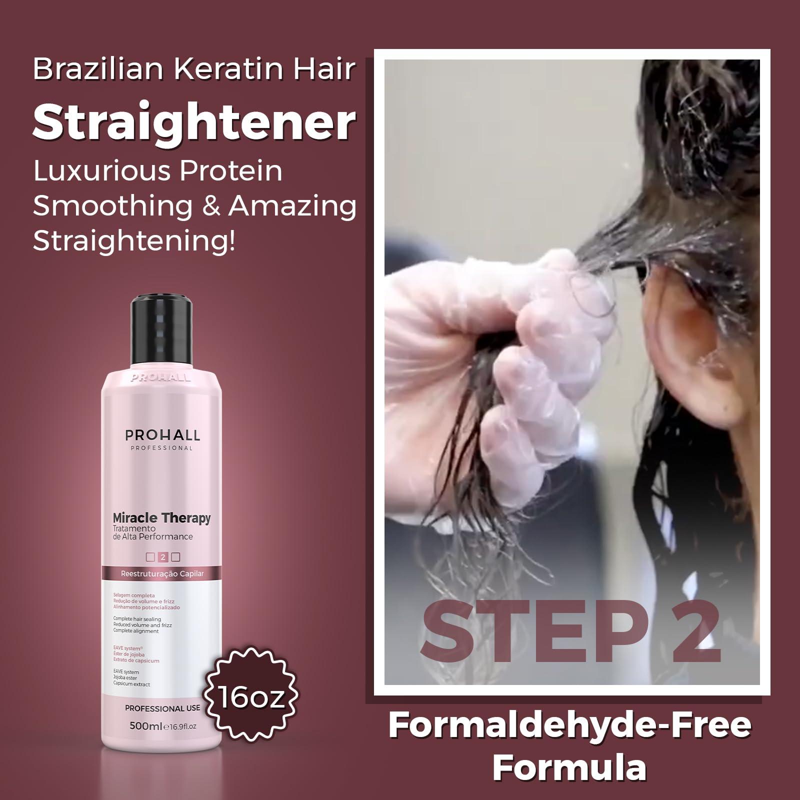 Prohall Cosmetic Brazilian Keratin Hair Treatment Blowout Complex- Prohall Miracle Therapy Kit 44Floz/ 1300ml- Formaldehyde Free Keratin Treatment at Home -Queratina Brasilea Keratina Para Alisar el Pelo Sin Formol
