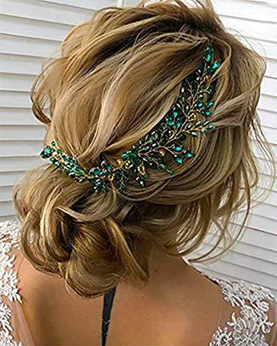 Denifery Emerald Wedding Hair Piece Green Hair Vine Bridal Gold