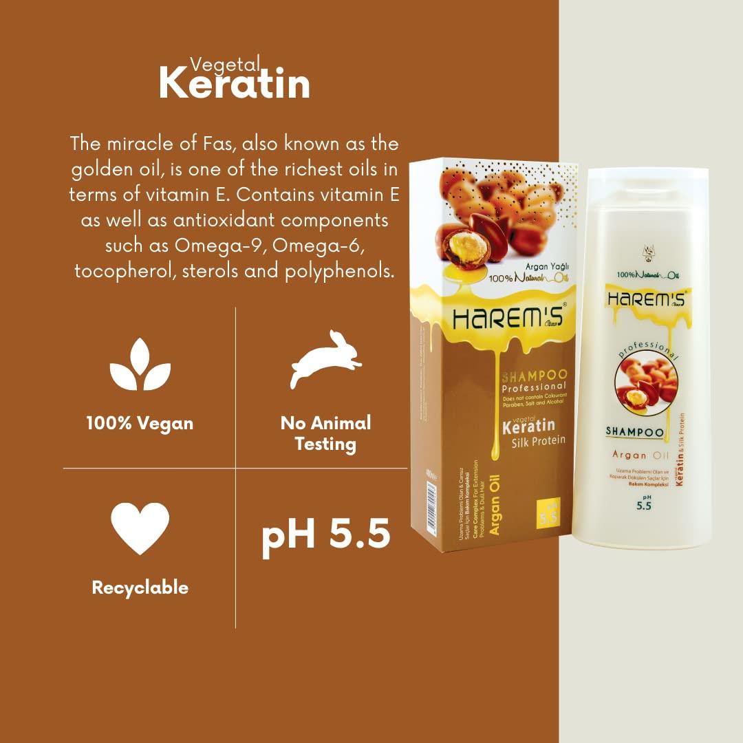 Harem's Harem's Argan & Olive Oil Hair Shampoo, Keratin Containing Shampoo, Silk Protein Shampoo,argan oil and special vegetable oil blends helps regulating the moisture-oil balance.