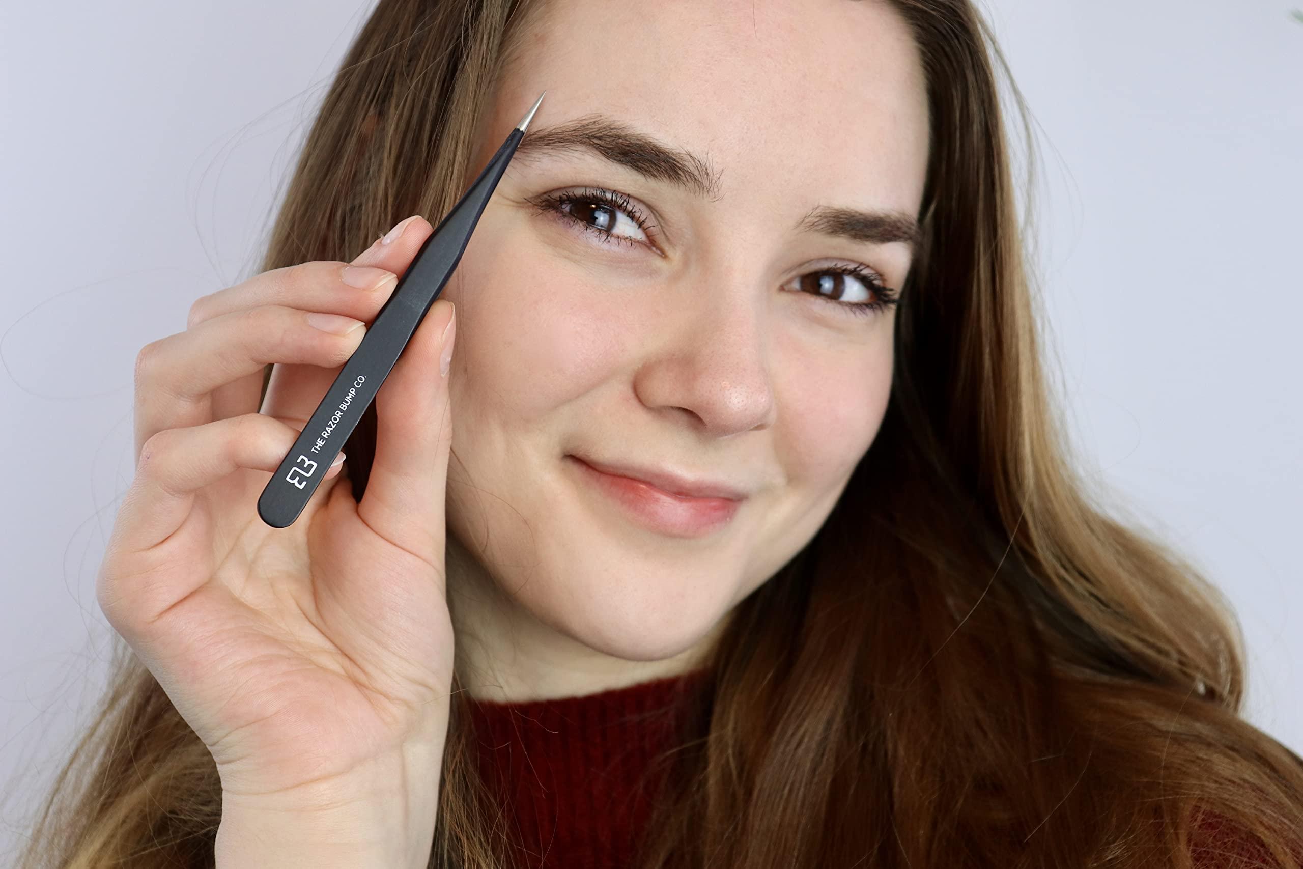 TRBC Tweezers For Ingrown Hair By The Razor Bump Co. | Sharp, Stainless Steel, Surgical | Professional Tweezers For Women and Men | Precision Splinter Remover | Best Facial Hair and Eyebrow Trimmer | Black