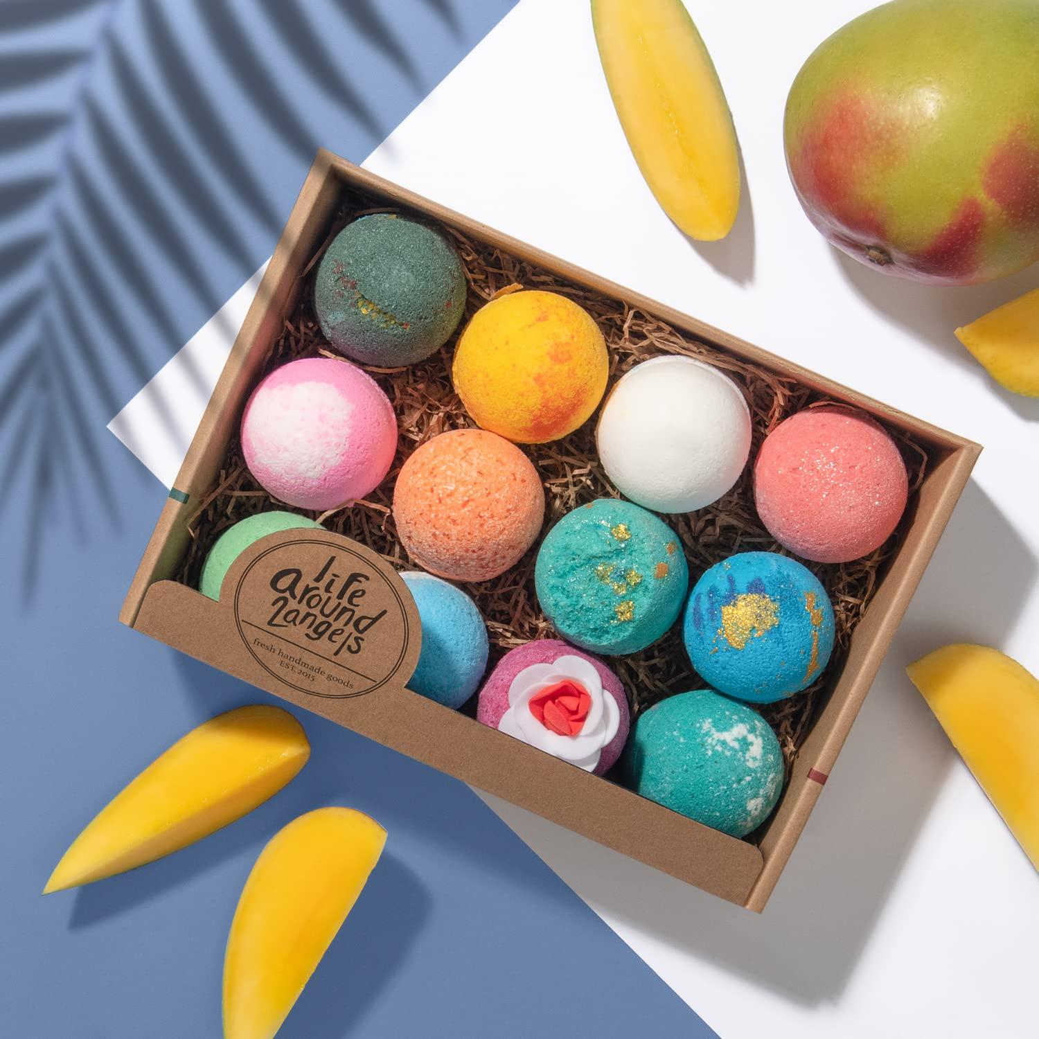 Lifearound2angels LifeAround2Angels New Faviorite Bath Bombs Gift Set 12 Pack Made in USA Fizzies, Shea & Coco Butter Dry Skin Moisturize, Handmade Birthday Mothers day Gifts idea for Her/Him, wife, girlfriend, kids