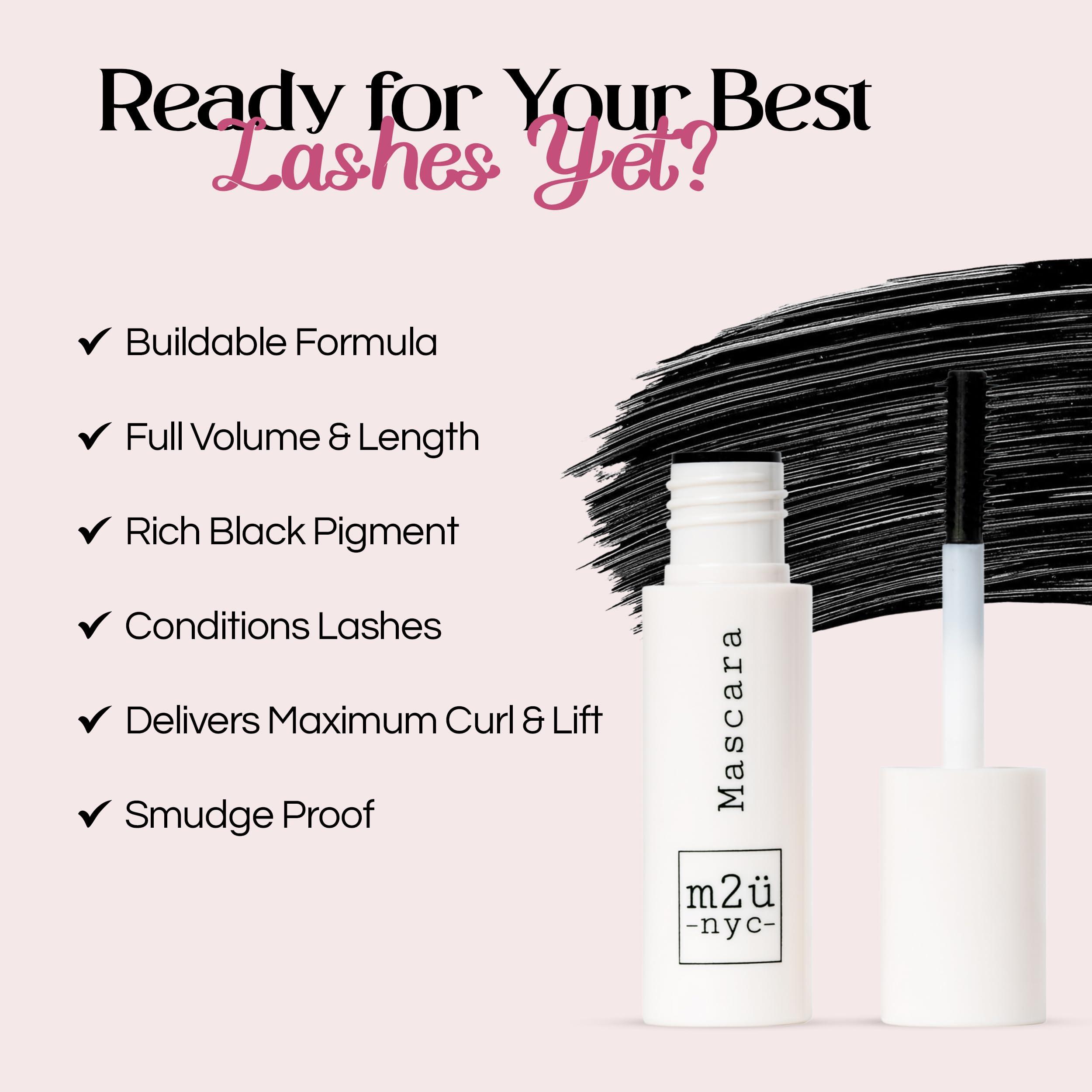 M2U NYC M2U NYC Black Mini Tubing Mascara (0.06 oz.) Made with Tubing Technology for Lash Extension Effect Clump-Free & Smudge-Proof Lengthening Mini Mascara for All Day Wear, Safe for Sensitive Eyes