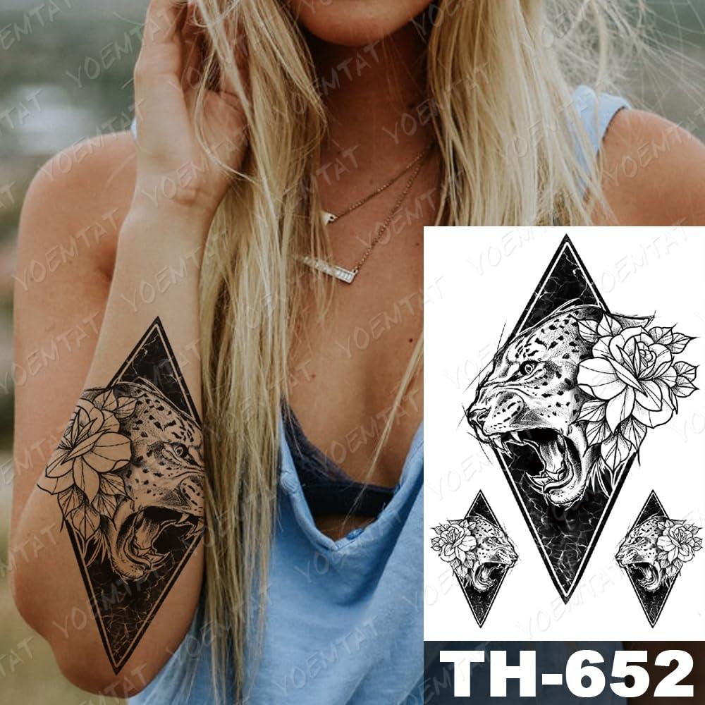TTHUONG THATHU Waterproof Temporary Tattoo Sticker Mandala Leopard Flowers Flash Tattoos Sketch Animal Body Art Arm Tatoo Women Men