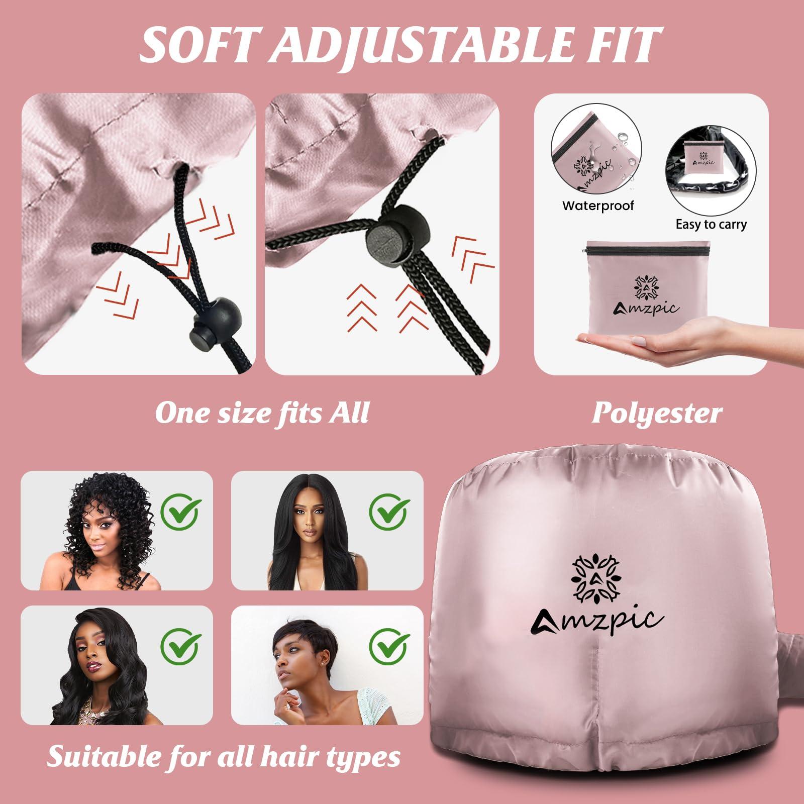 Amzpic Bonnet Hood Hair Dryer Attachment - Soft, Adjustable Extra Large Bonnet Hair Dryer for Speeds Up Drying Time at Home, Easy to Use for Styling, Curling and Deep Conditioning (Pink)