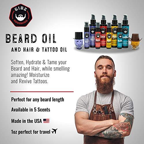 GIBS GROOMING GIBS Grooming Bush Master Beard, Hair & Tattoo Oil- All-Natural with Nutmeg, Leather, Vanilla & Musk Scent- Softens & Strengthens Beard Growth, Moisturizes Skin, 4 Oz.