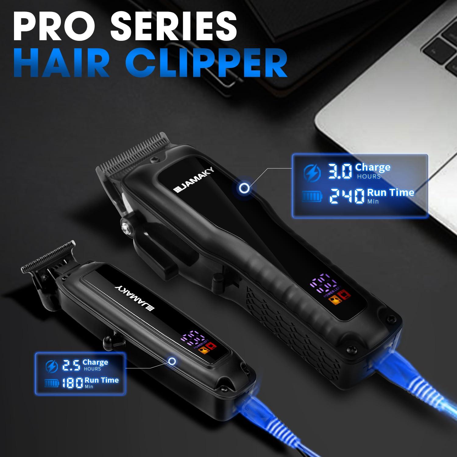 JAMAKY JAMAKY Black Hair Clipper and Trimmer Set, Rechargeable Barber Clipper & Trimmer for Home Use, Ceramic & Carbon Steel Blades