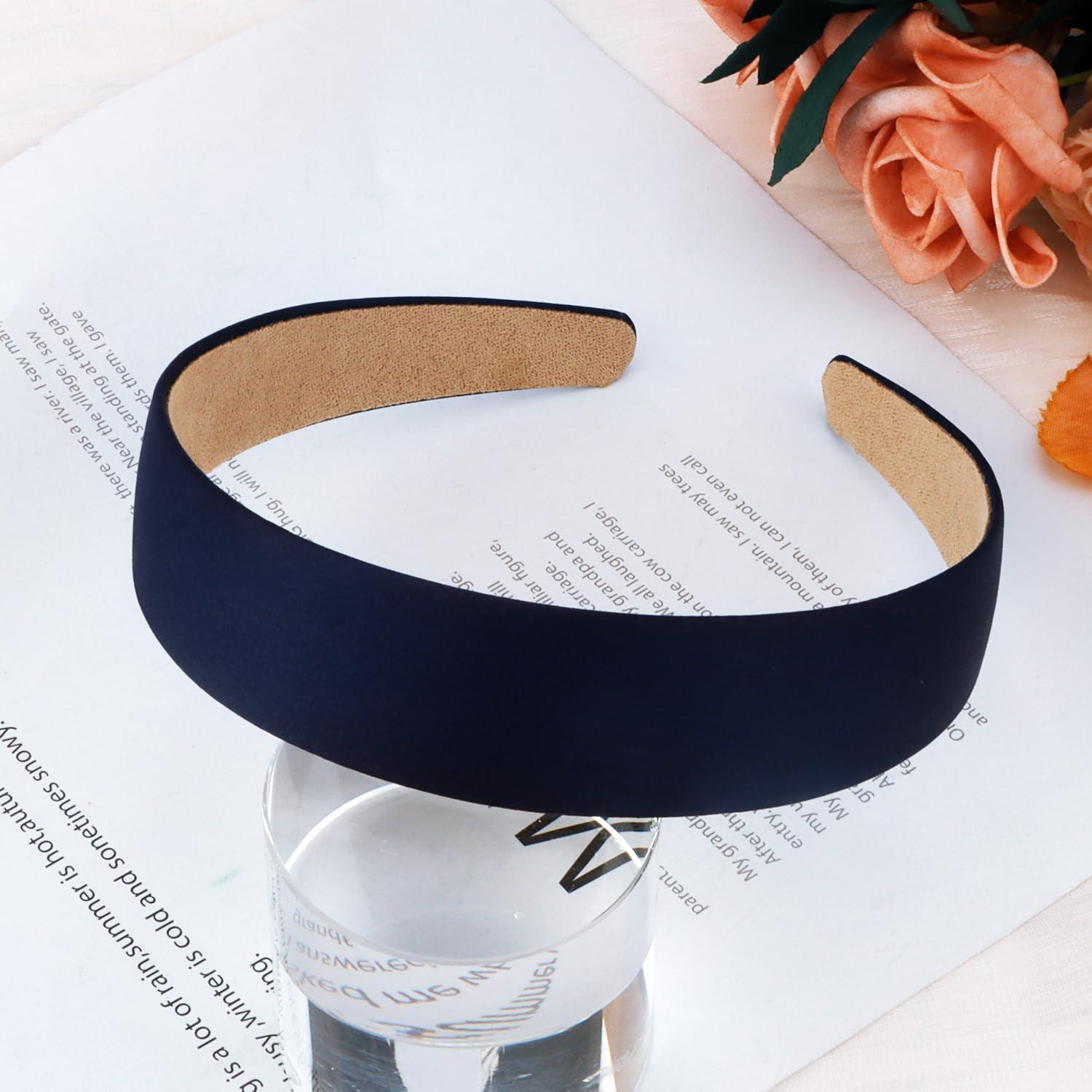 Atoden Atoden Satin Headbands for Women Girls Navy Blue Headband 1.18 Inch Wide Thin Hard Headbands Non Slip Ribbon Hair Bands Plain Headbands for Crafts DIY Costume Holiday Hair Accessories Gifts