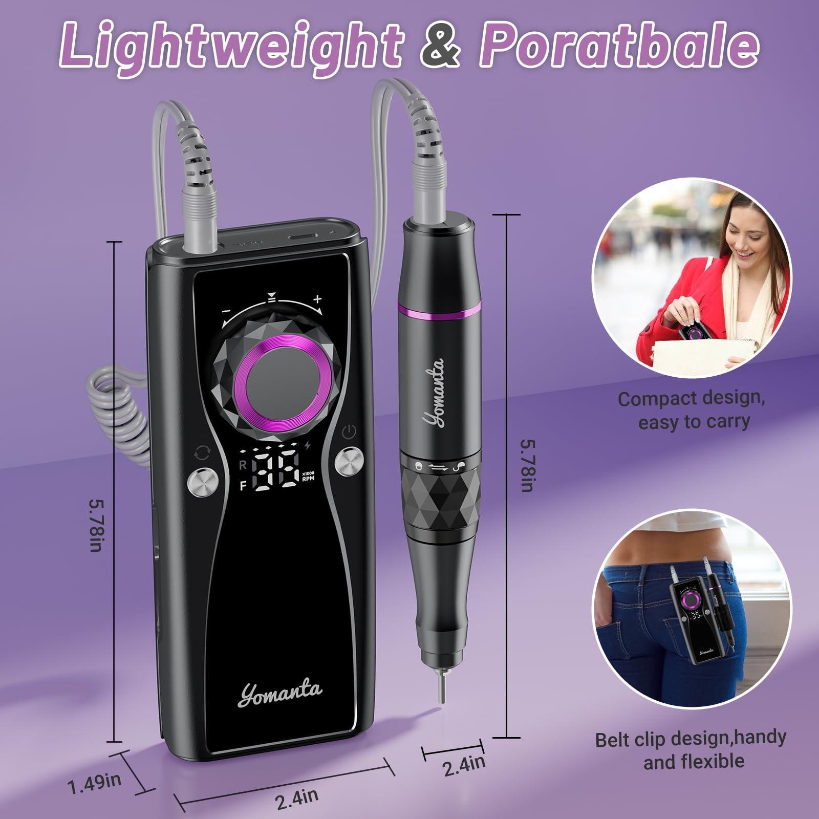 yomanta Yomanta Electric Nail Drill Professional Kit: 35,000 RPM USB Rechargeable Efile Nail Drill Nail File with 12 Bits for Polishing Gel/Acrylic Nails- Portable Manicure Tool Set for Salon/Home-Purple