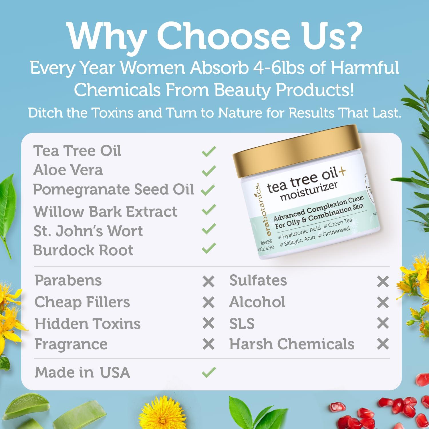 Era Organics Era Organics Tea Tree Cream Face Moisturizer for Oily Skin - Advanced 7X Balancing Oily Skin Moisturizer - Non-Greasy Moisturizer - Tea Tree Oil for Skin