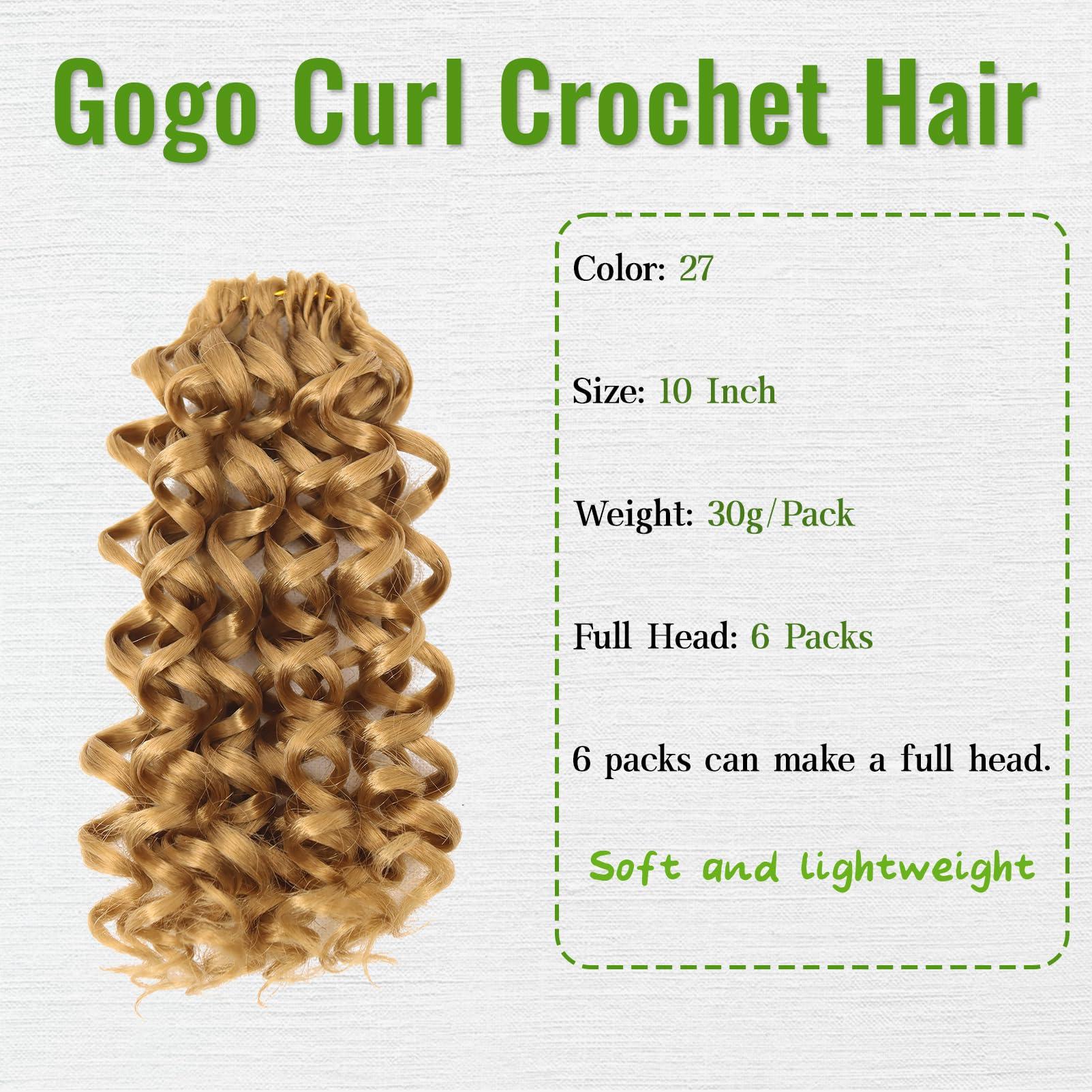 GOWIT Gowit Gogo Curl Crochet Hair 10 Inch 6 Packs Short Curly Crochet Hair for Black Women Honey Blonde Deep Ocean Wave Crochet Hair Synthetic Crochet Braids 10\",27#)