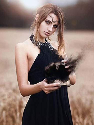 Doubnine DoubleNine Crescent Moon Drop Pendant Tassels Head Chain Black Beads Headband Retro Natural Stone Crystal Hair Accessories Headpiece for Women Bride Wedding (Black Small Beads)