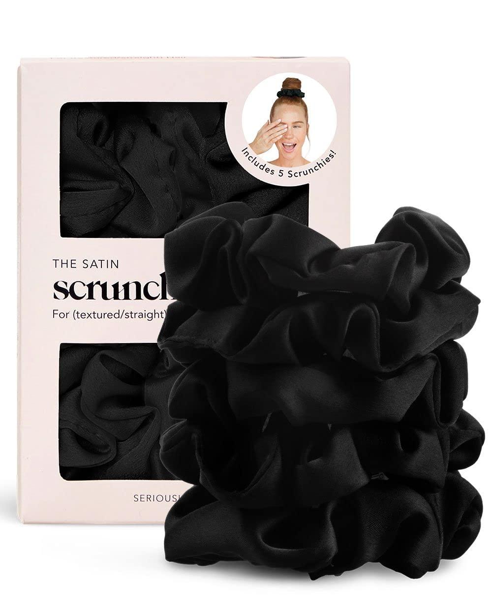 Kitsch Kitsch Microfiber Hair Towel Wrap and Satin Hair Scrunchies (Black, 5 pcs) Bundle with Discount