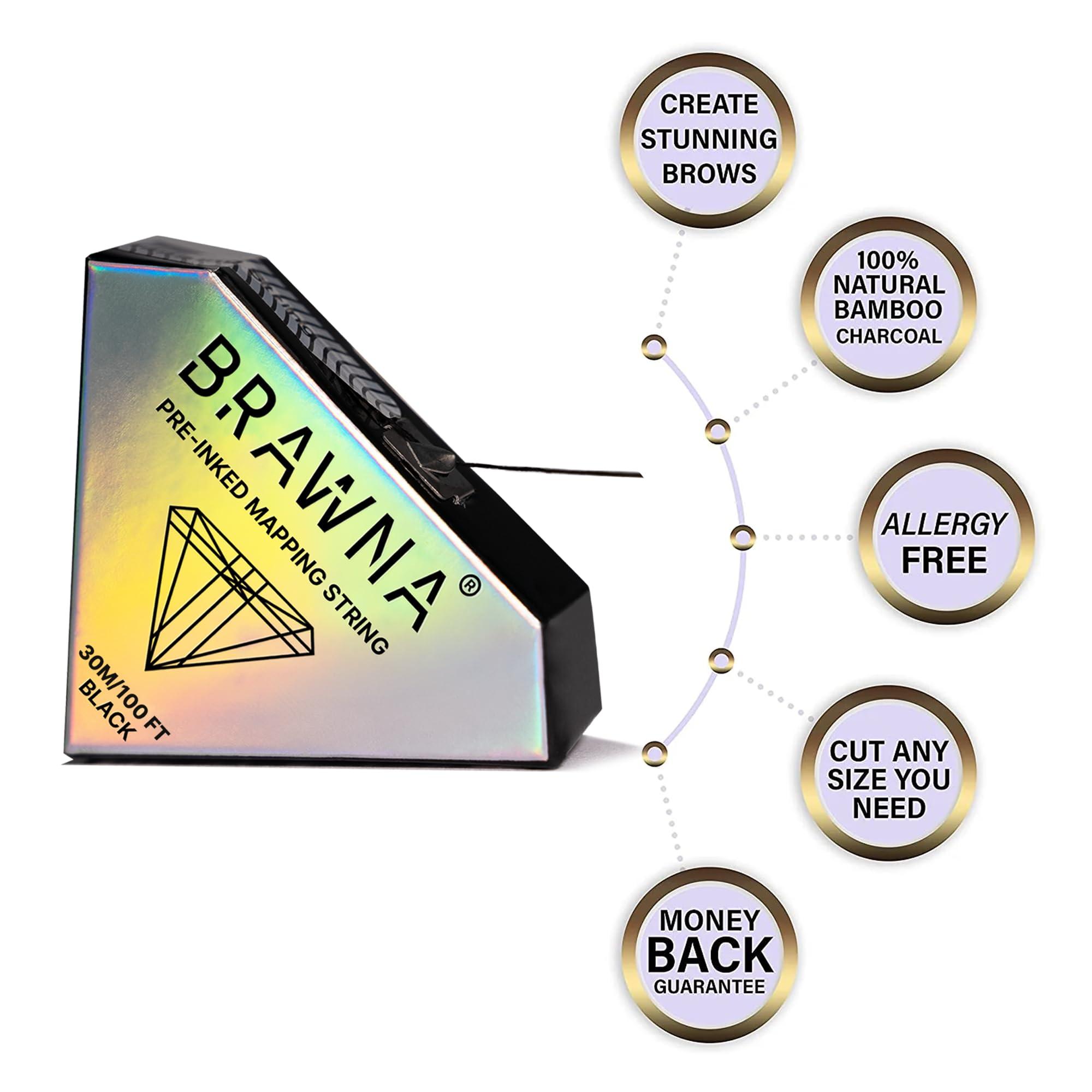 BRAWNA BRAWNA [ 30 Meters ] Pre-Inked Mapping String for Eyebrow Measuring Tool - PMU Supplies - 4 pack - Black