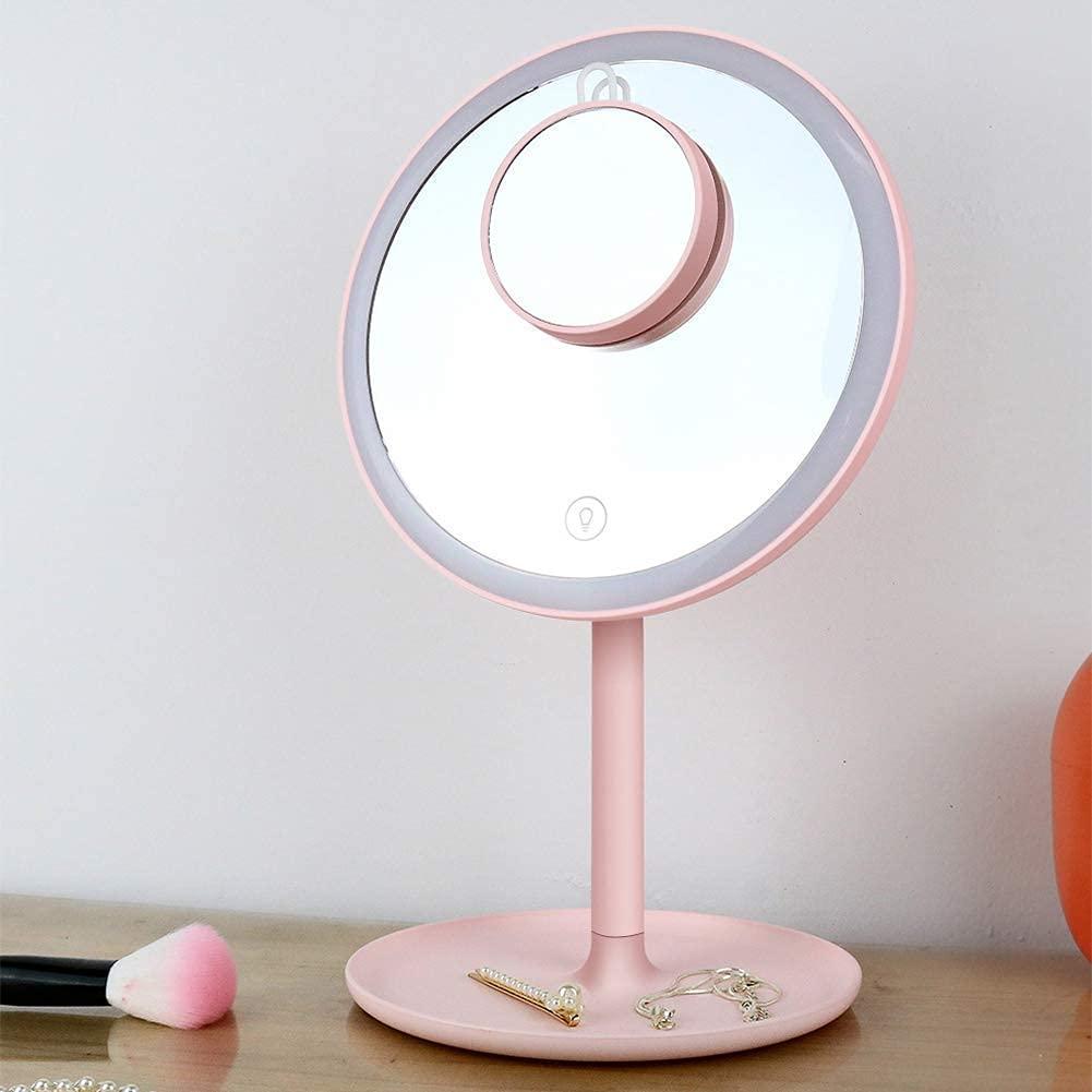 DJFHDIHRFHBVCASIJ Tabletop Shaving Mirrors with A 5X Magnify Glass, Dimmable Vanity Mirrors for Bathrooms, Hotels, Spas and Beauty Salons