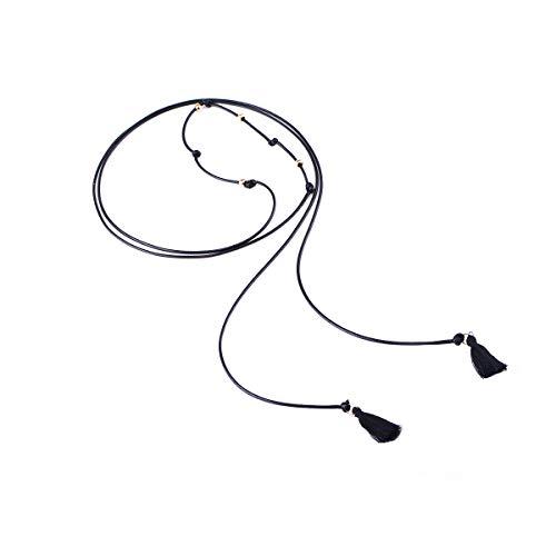 Doubnine Doubnine Choker Black Silver Bead Tassel Wrap Necklace Sexy Gothic Boho Women Accessories