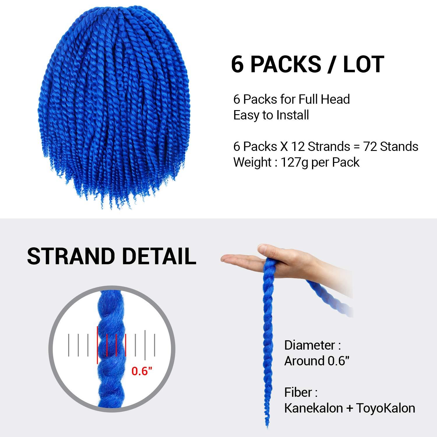AU-THEN-TIC AU-THEN-TIC Jumbo Senegalese Twist Crochet Hair, 24 Inch, 2 Pack, Synthetic Extensions for Havana and Mambo Twist Styles, (Blue)