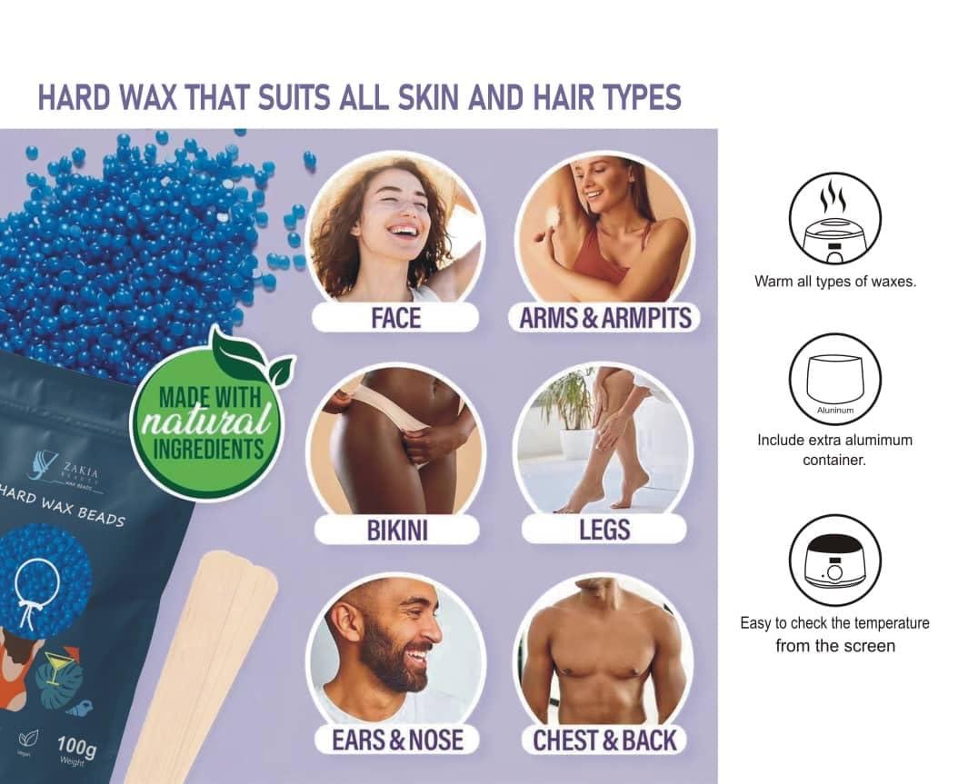 Zakia Beauty Wax Beads for Hair Removal, hard wax beand for Brazilian, Face, Bikini, Eyebrow, Legs, At Home Painless for Women and men 2LB