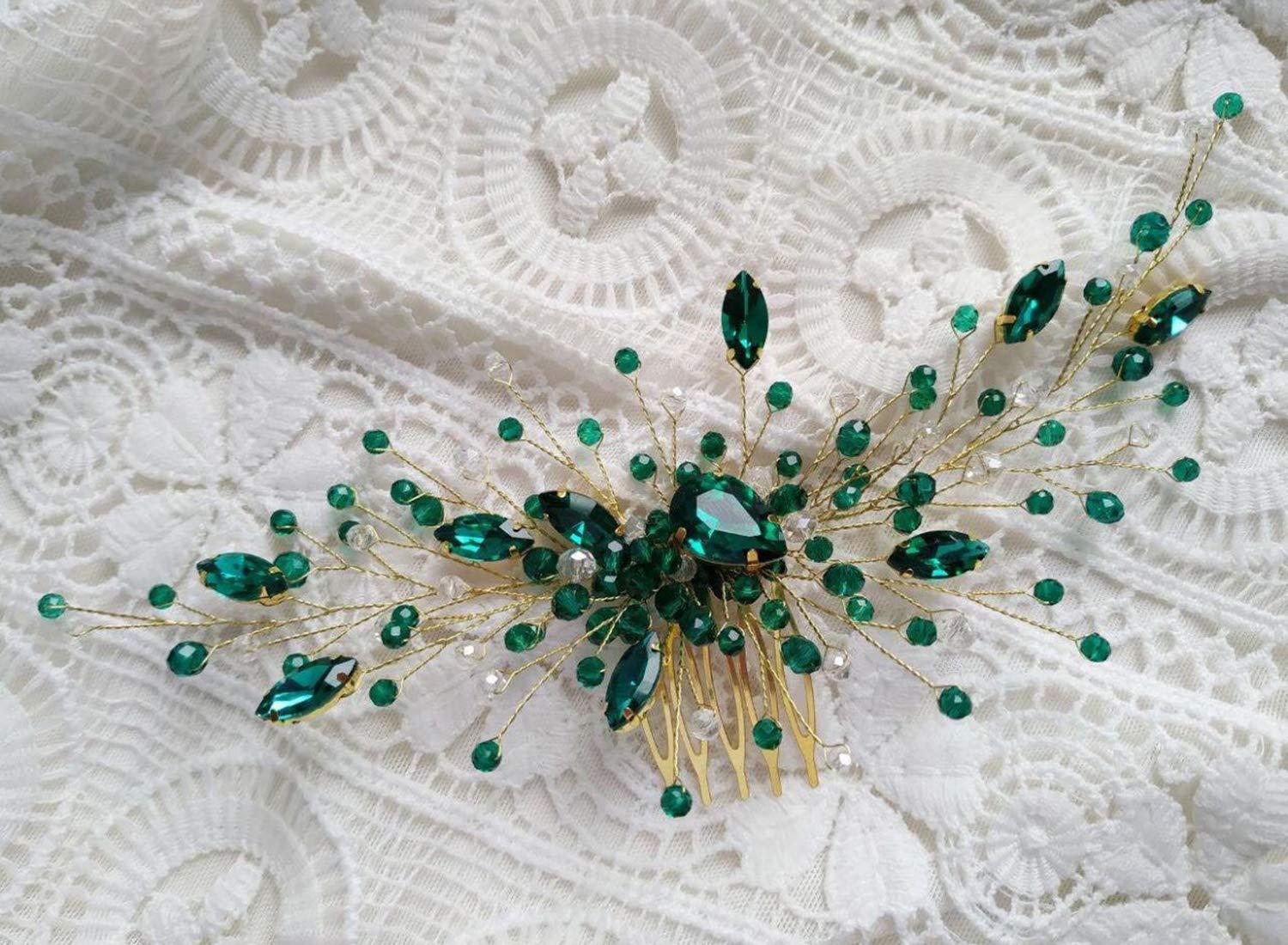 BERYUAN BERYUAN Women Bridal Teardrop Emerald Green Crystal Hair Comb Wedding Hair Accessory Rhinestone Hair Piece Party Headress for Bride Bridesmaid