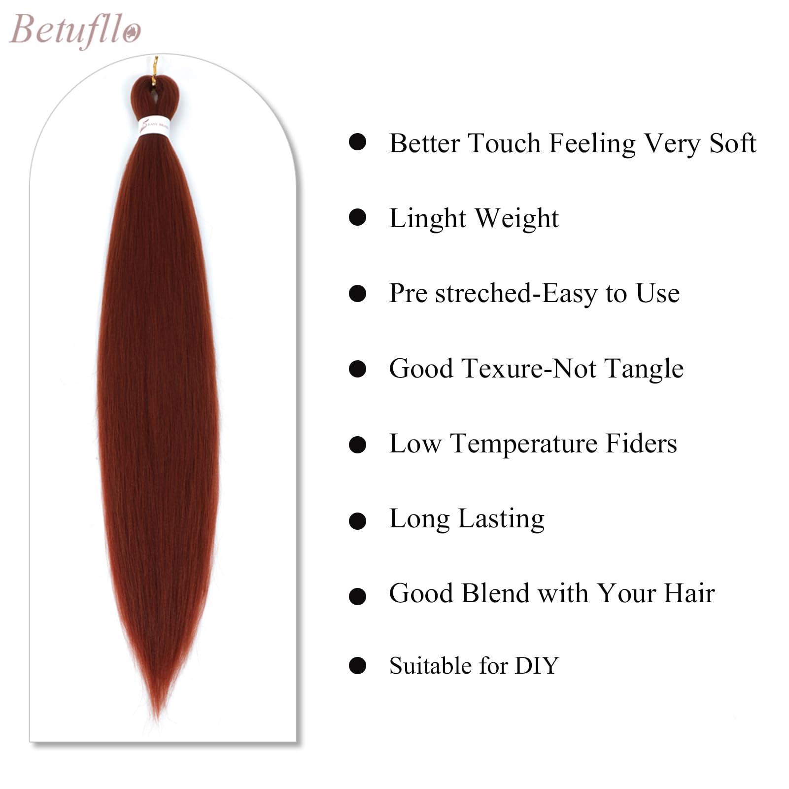 Betufllo Pre Stretched Braiding Hair Copper Red Braiding Hair Braid in Hair Extensions 26 Inch Ginger Crochet Braiding Hair Easy Braid Crochet Box Braids Hair(350#6 packs)