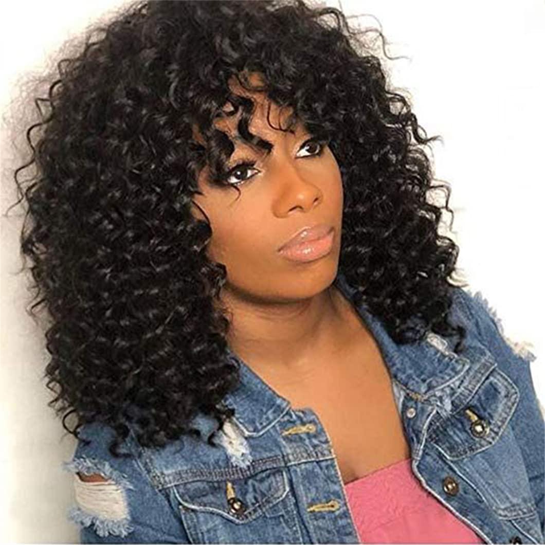 SSJFZM 200 Density Curly100% Human Hair Wigs With Bangs Scalp Top Full Machine Made Wig Remy Brazilian Short Curly Wig For Black Women 180% 30inches