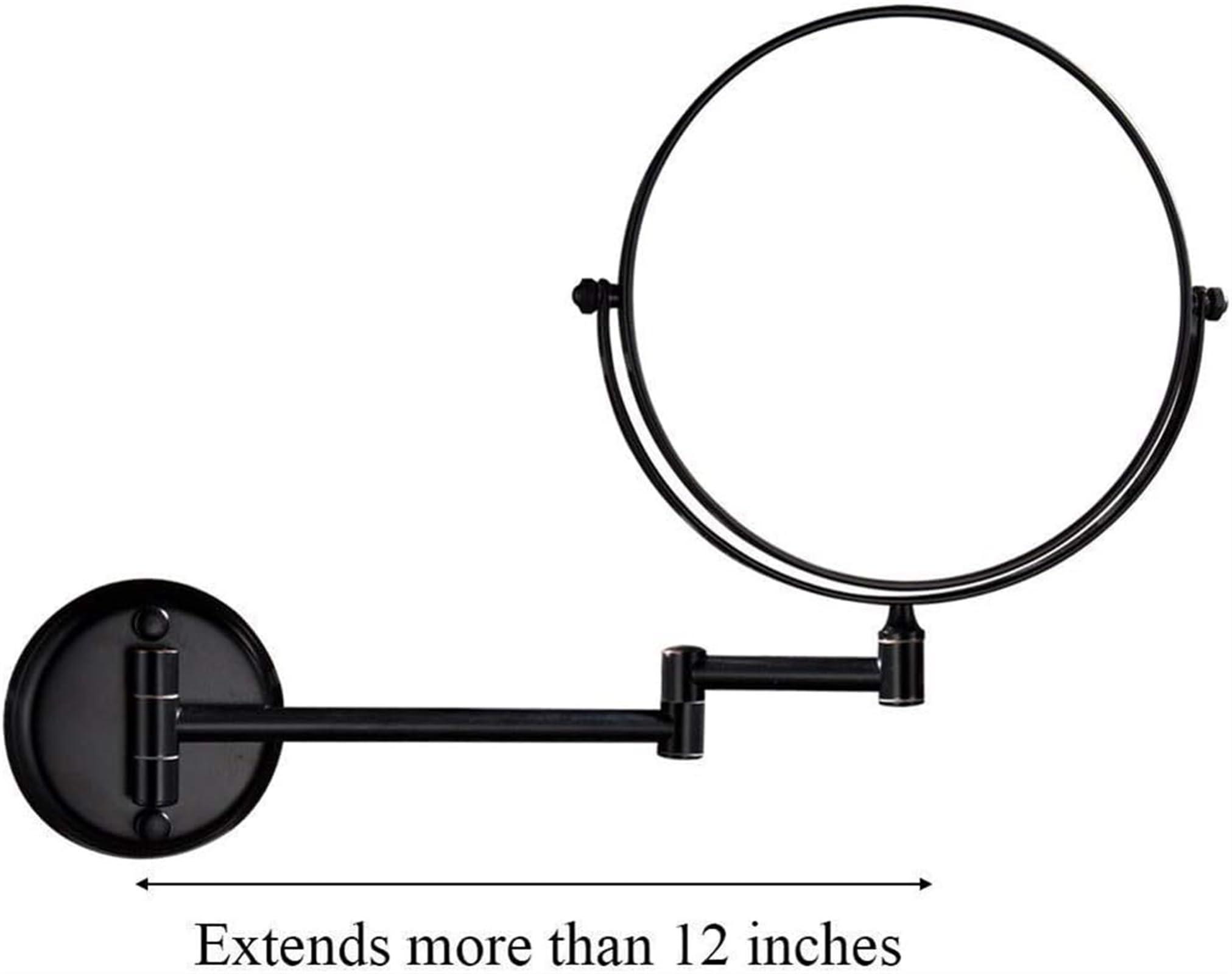 BLUPOWHT BLUPOWHT Wall-Mounted Shaving Mirror Black 10X Magnification + Normal 8-Inch Double-Sided Round Bathroom Vanity Mirror Swivel