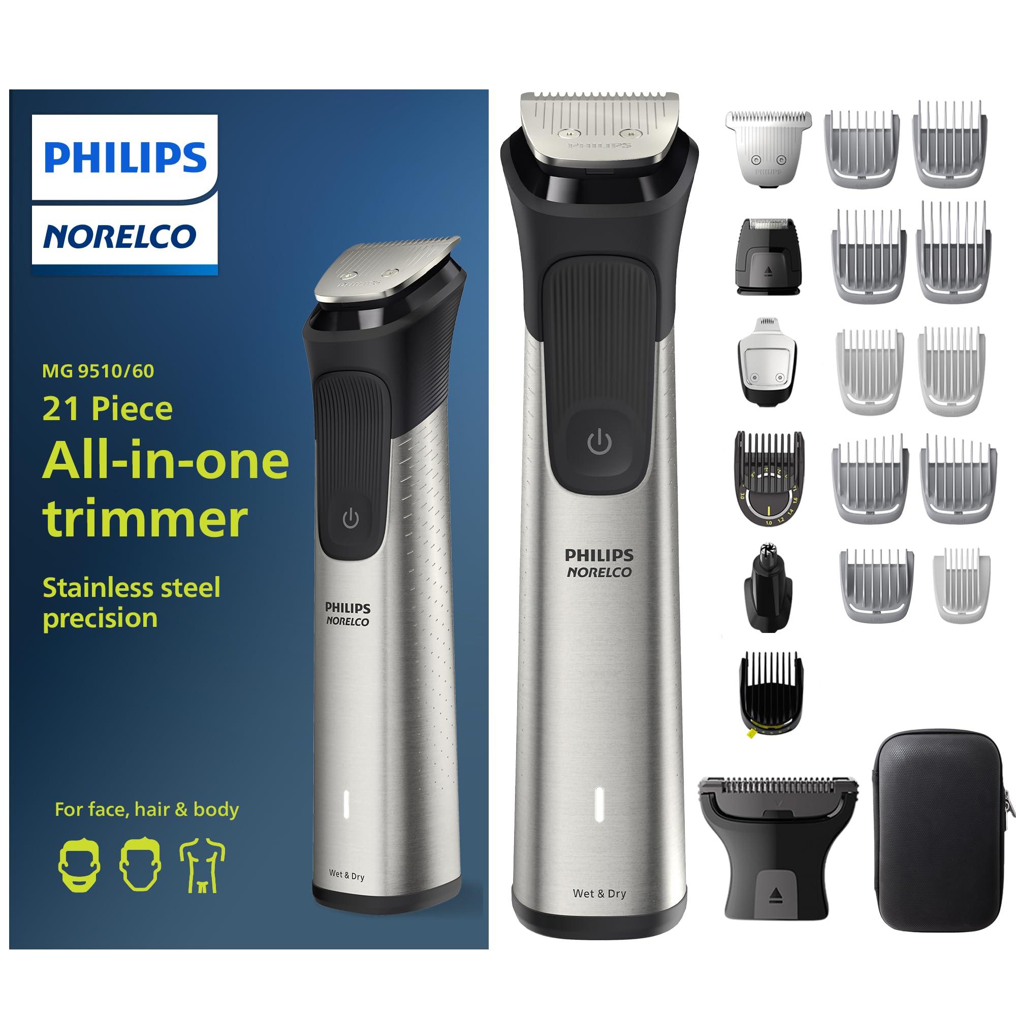 Philips Norelco Philips Norelco Multigroom Series 9000-21 Piece Men\'s Grooming Kit for Beard, Body, face, Nose, Ear Hair Trimmer w/Premium Storage case, MG9510/60