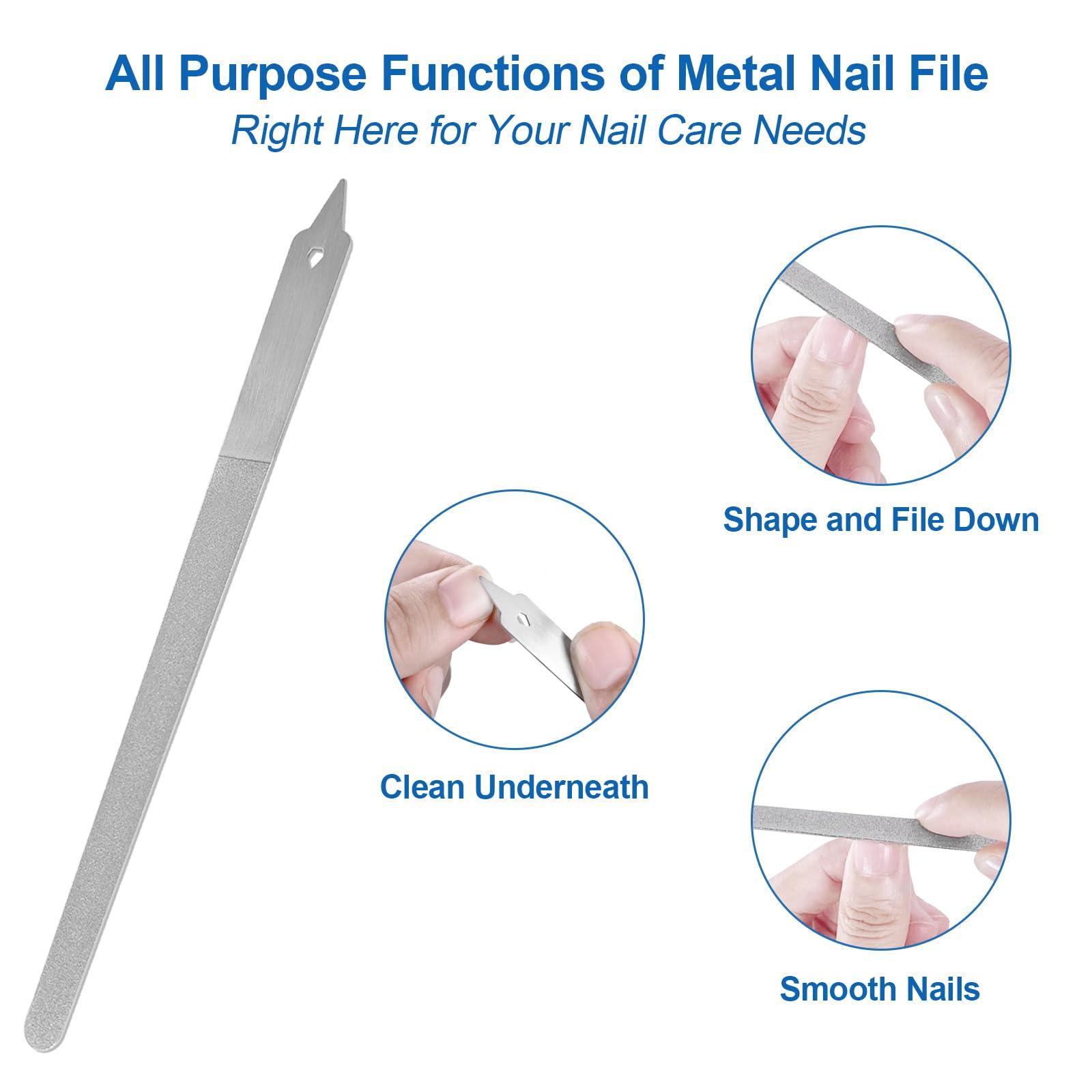 HomeyEra Metal Nail File (2 Pack) with Sharp Pointed Tip, Fingernail Files 8 for Natural Nails Stainless Steel Nail Filer Heavy Duty Sapphire Grit Double Sided Manicure Pedicure Toenails Tools