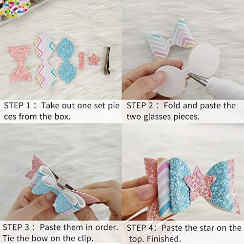 AOUXSEEM AOUXSEEM Faux Leather Hair Bows DIY Making Kit with Pre Cut Pieces and Hair Clips,Make Fashionable Shiny Hair Clips for Girls Lady Woman(Medium,Rainbow Style,20 Set)