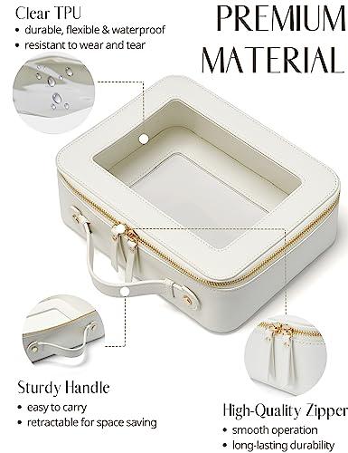 Popvibe Popvibe Slim Makeup Brush Bag Travel Clear Toiletry Bag for Women Cute White Make Up Bag for Traveling Cosmetic Bag Organizer Waterproof Tansparent Beauty Makeup Case