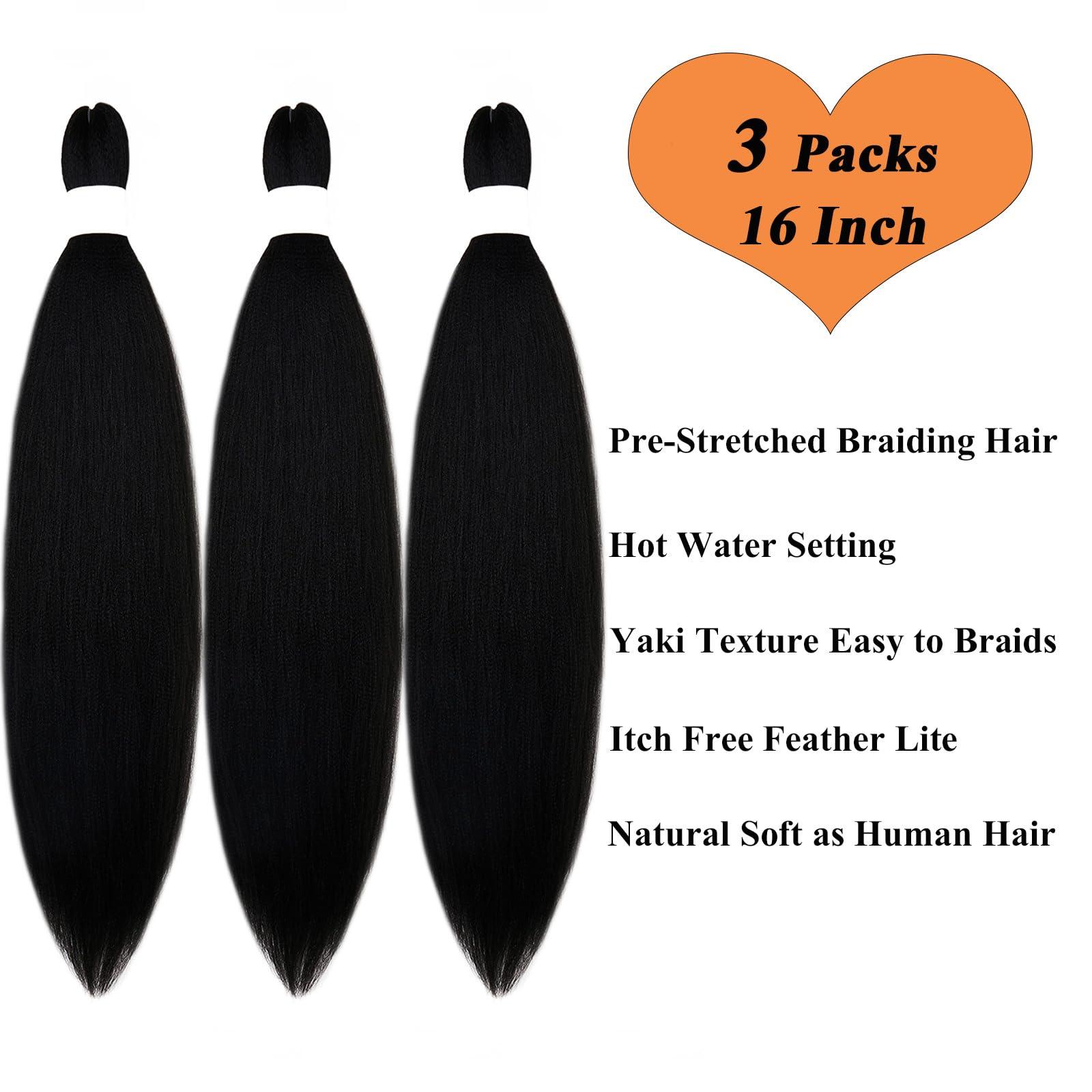 Ai Yuchen Ai Yuchen Short 1b Black Braiding Hair Pre Stretched Kids Braiding Hair Extensions for Braiding Box Braids Knotless Prestretched Braiding Hair 16 Inch