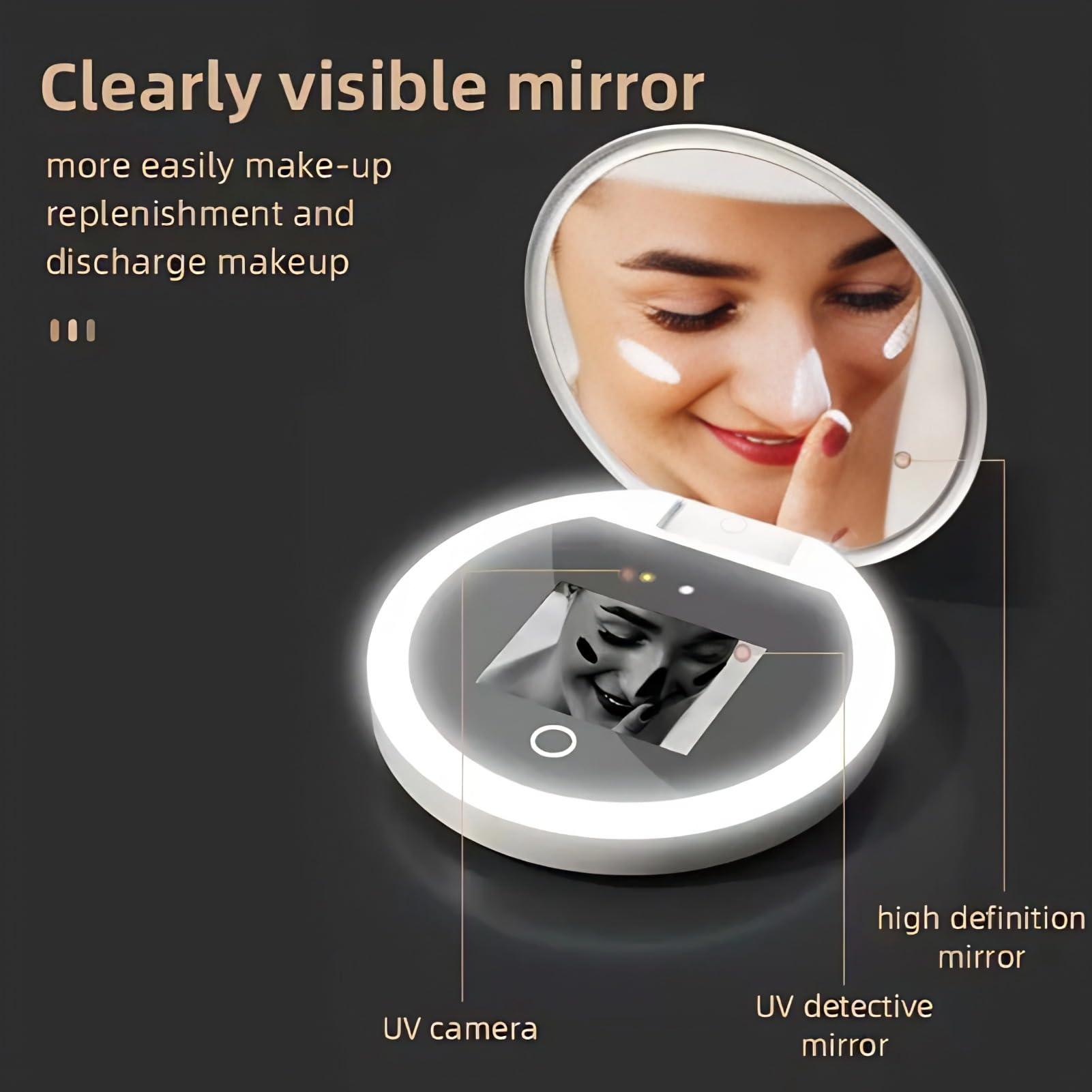 BONKZEBU UV Mirror,Intelligent Touch Control Brightness Adjustment Sunscreen UV Mirror,UV Camera Lens Sunscreen Testing Mirror,for Makeup Removal