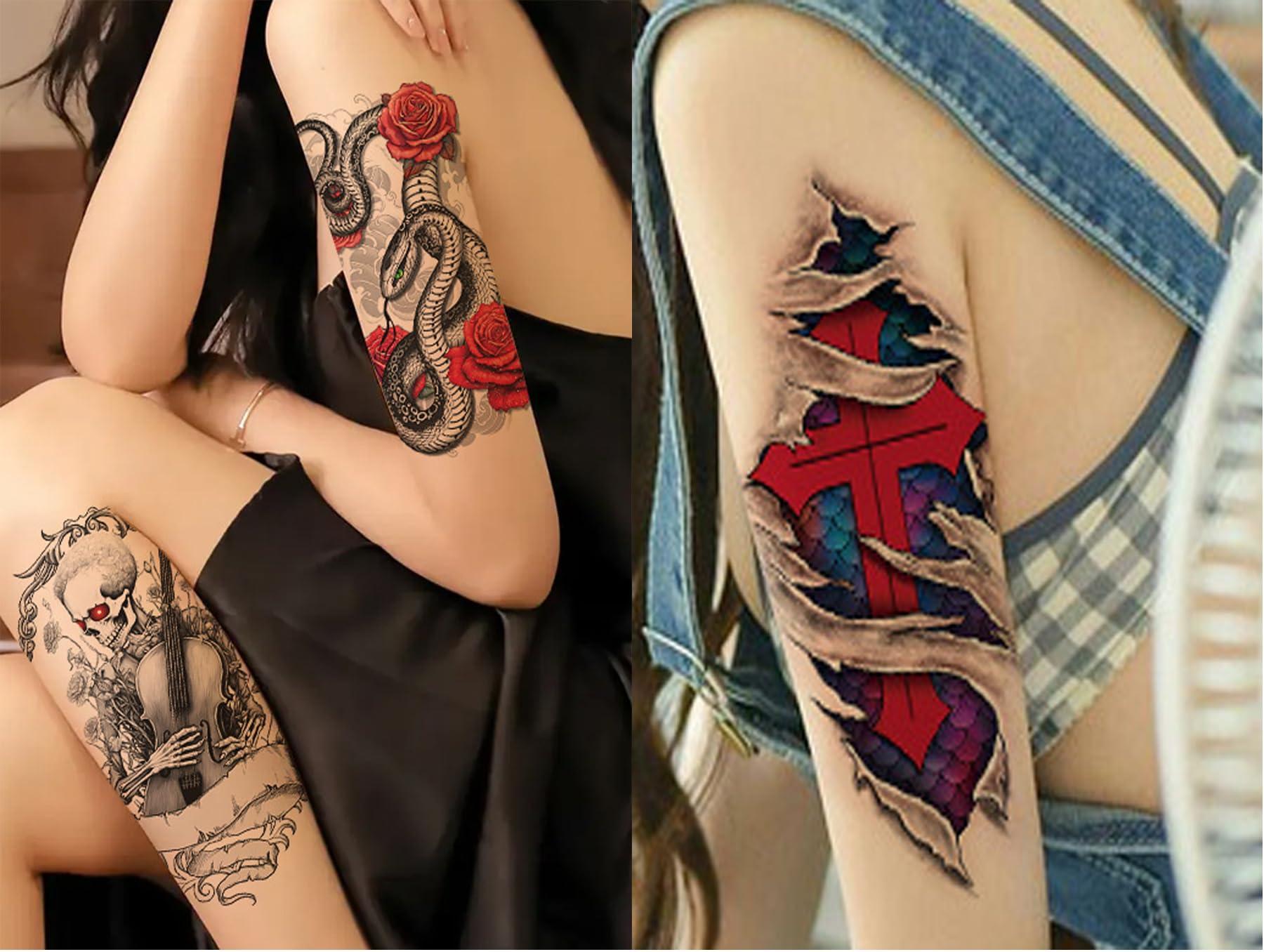 MuDson 40 Sheets Semi Permanent Tattoo for Adults, 12 Sheets Fake Tattoos for Arm Chest Shoulder, 28 Sheets Removable Tattoos for Men or Women