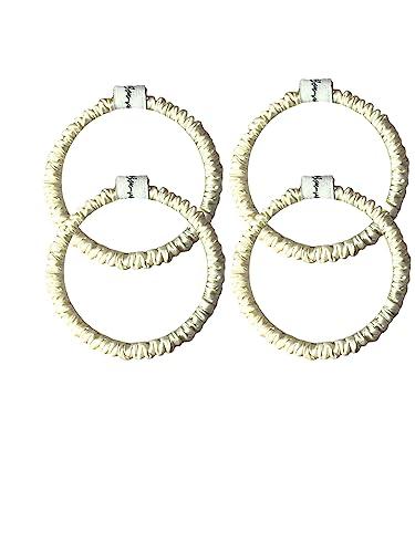 Bonvey BONVEY The Skinny Scrunchie LIGHTEST BLONDE 100% Pure Mulberry Silk, GRADE 6A Elastic Scrunchies (Set of 4)