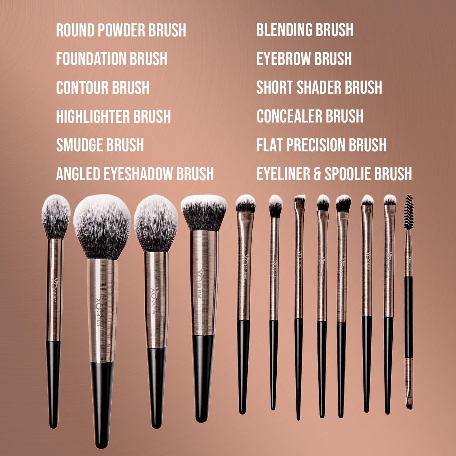 XO Glam XO Glam 12Pcs Classic XO Black Makeup Brush Set Premium Synthetic Blending Powder Concealer Contour Eyeliner Shader Eyeshadow Smudge Foundation Highlighter Make Up Brush Kit
