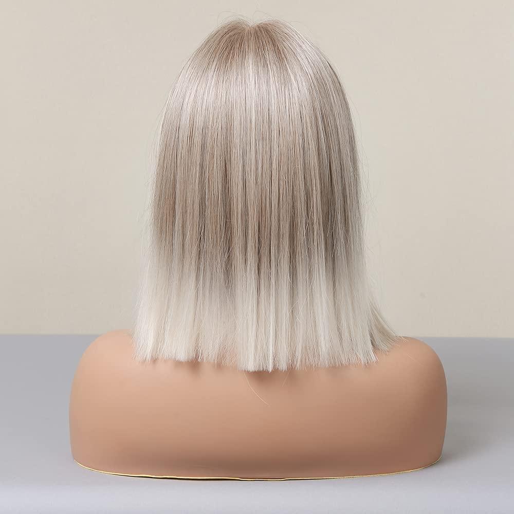 vedar vedar Ombre White Blonde Bob Wigs, Synthetic Hair Short Blonde Lace Front Wig with Highlight, Short Bob Wigs for Women, 12 inch VEDAR-096