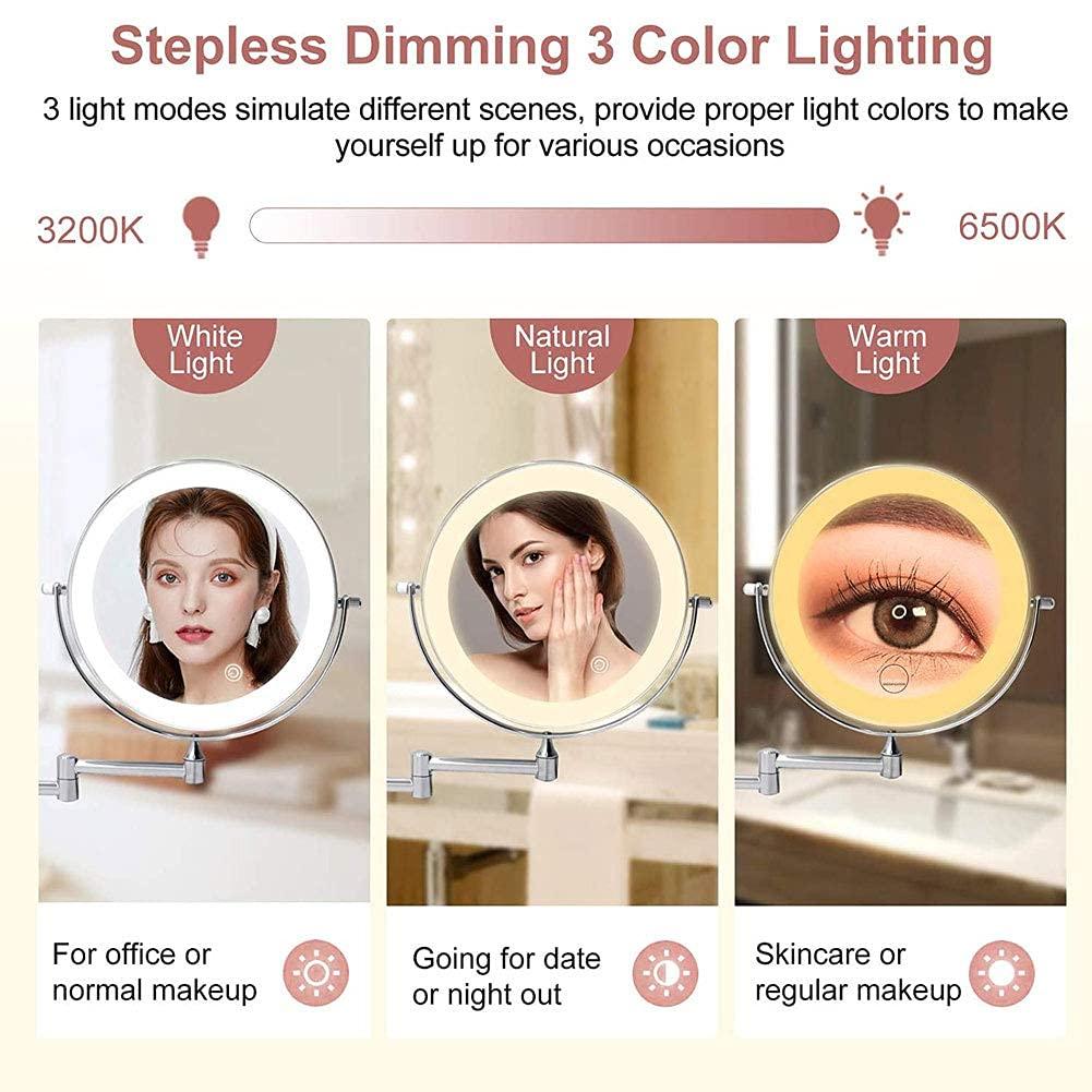 DUDSME DUDSME Bathroom USB Rechargeable 8 Inches Bathroom Mirror Wall Mounted Upgrade Auto Off LED Makeup Mirror Shaving Mirror with 1X/5X Magnification 360 Swivel Matte Gold (Size : 1X/5X)