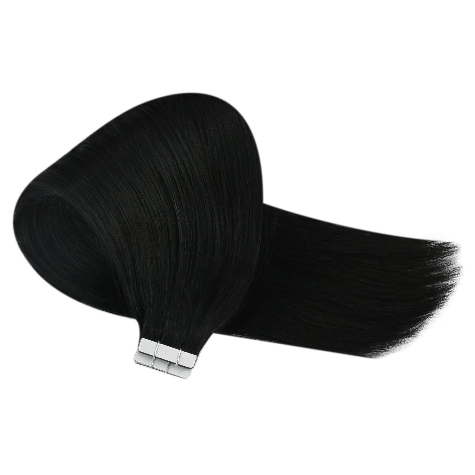 Sunny Hair Sunny Hair Tape ins Human Hair Extensions Black Girl 14inch Jet Black Tape in Extensions Invisible Tape in Hair Extensions Human Hair Black Straight Tape in Hair Extensions Add Volume 50g 20pcs