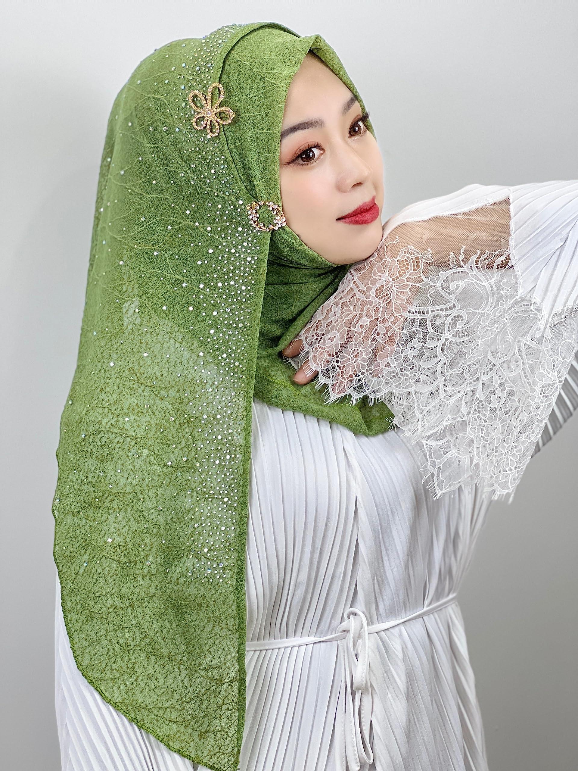 Fulbant Women Muslim Hijab Mesh Textured Turban Diamonds Muslim Women Hijabs Send Hair Accessories