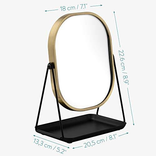 Navaris Navaris Magnifying Table Top Mirror - Double-Sided 1x/3x Magnification Vanity Makeup Mirror with Tray - for Bathroom, Bedroom, Desk - Black and Gold