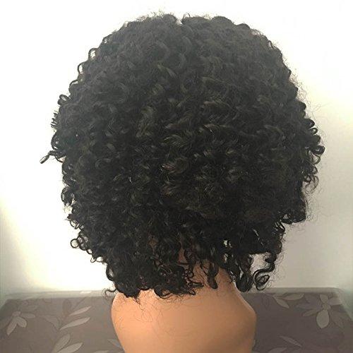 iVogue Hair Aunty Fumi Curly Human Hair Lace Front Wig 16inch Natural Black Color Virgin Malaysia Human Hair Wigs with Bleached Knots Baby Hair (16inch)